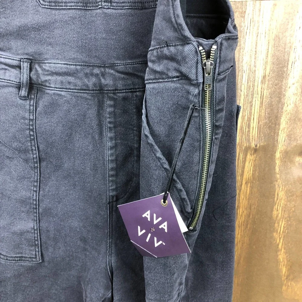 Ava & Viv Black Overalls Adjustable Straps Side Zip Stretch Size 18W NEW - Picture 6 of 15